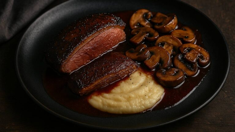 Fuligule morillon au vin rouge et aux champignons