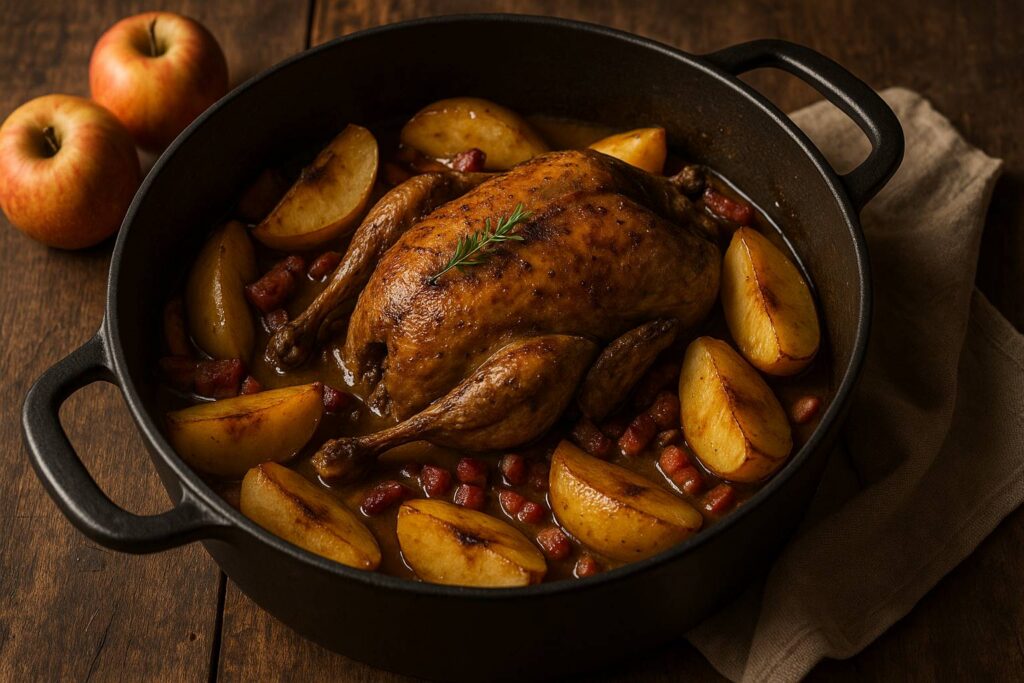 Faisan rôti au cidre et aux pommes