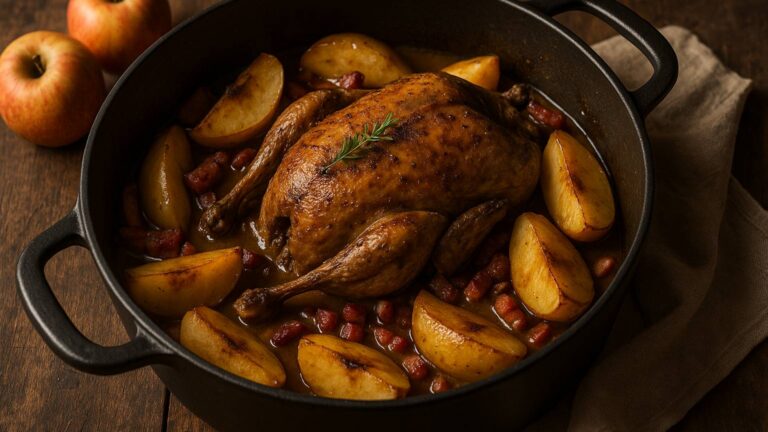 Faisan rôti au cidre et aux pommes