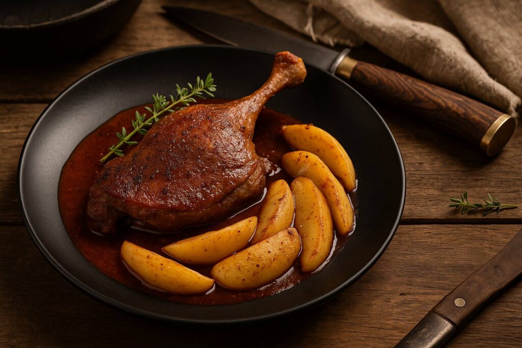 Canard colvert en cocotte, pommes hongroises
