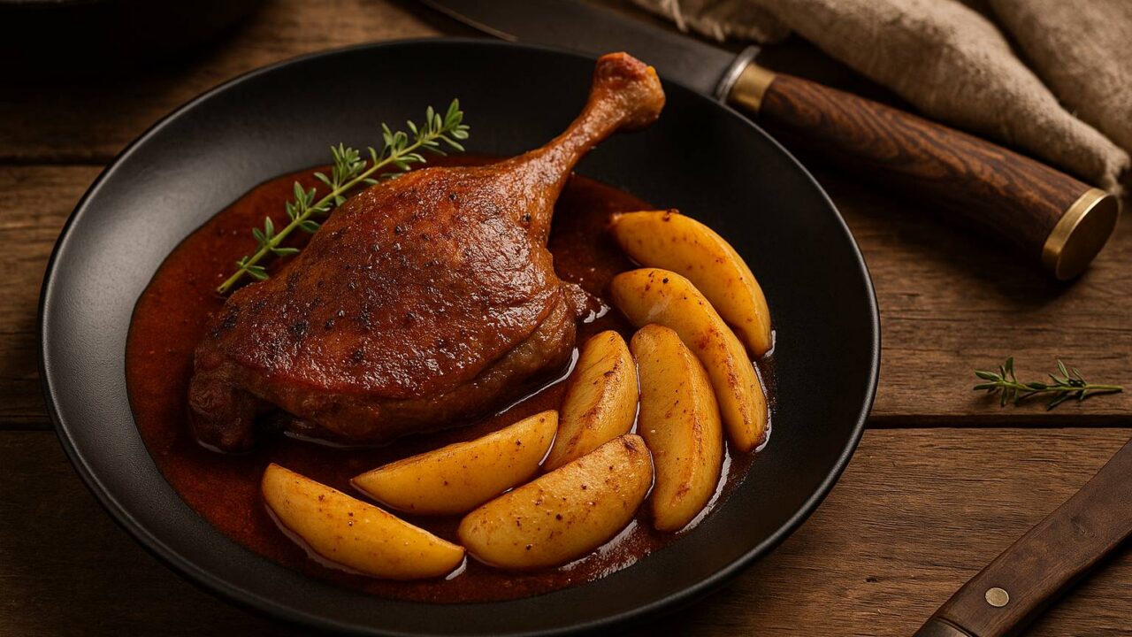 Canard colvert en cocotte, pommes hongroises