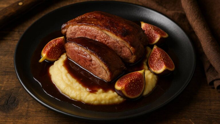 Colvert rôti aux figues et purée de panais