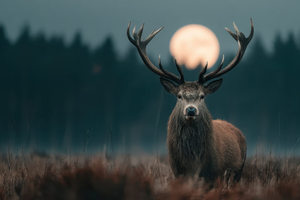 Cerf élaphe dans la nuit