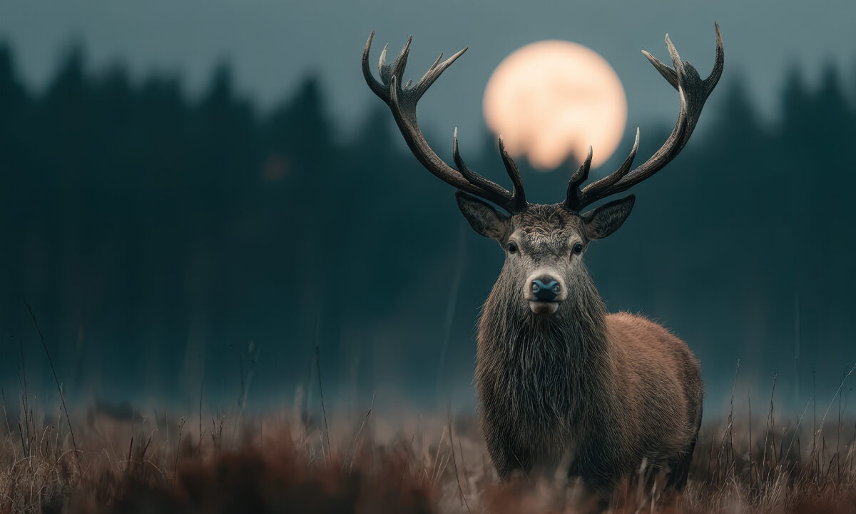 Cerf élaphe dans la nuit