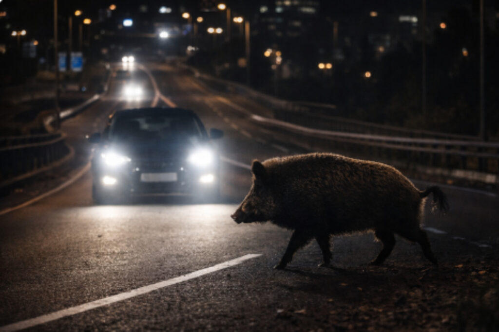 Collision routière sanglier