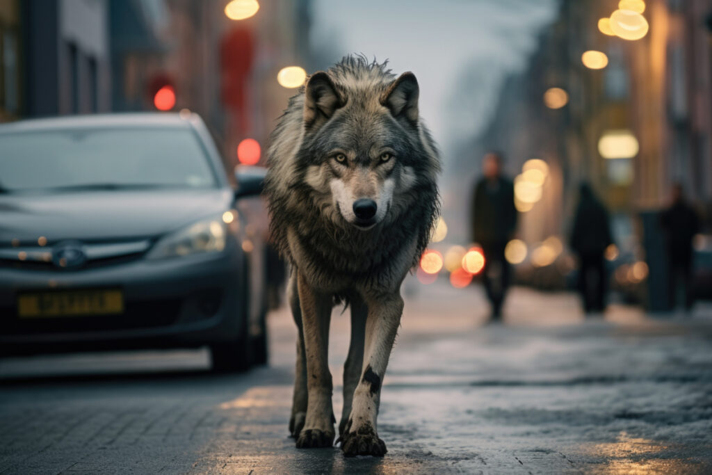 loup gris en ville