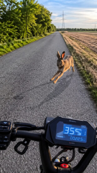 Hallucinant : Un lièvre en pleine course se jette sur un homme en trottinette et provoque sa chute !