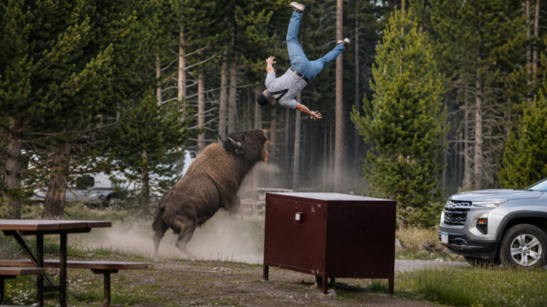 Yellowstone : un bison propulse un touriste dans les airs, la scène filmée
