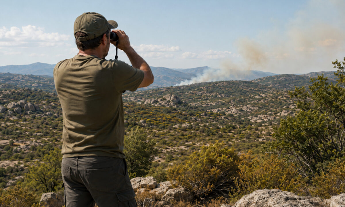 Chasseur corse surveillant un départ de feu dans le maquis