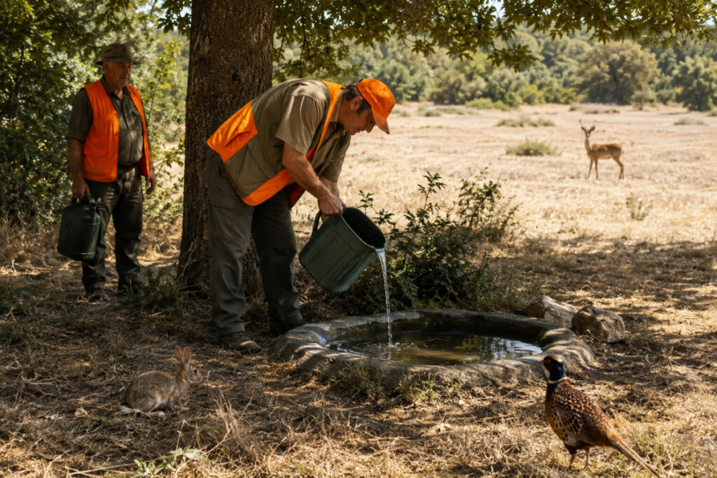 Chasseurs abreuvant la faune sauvage