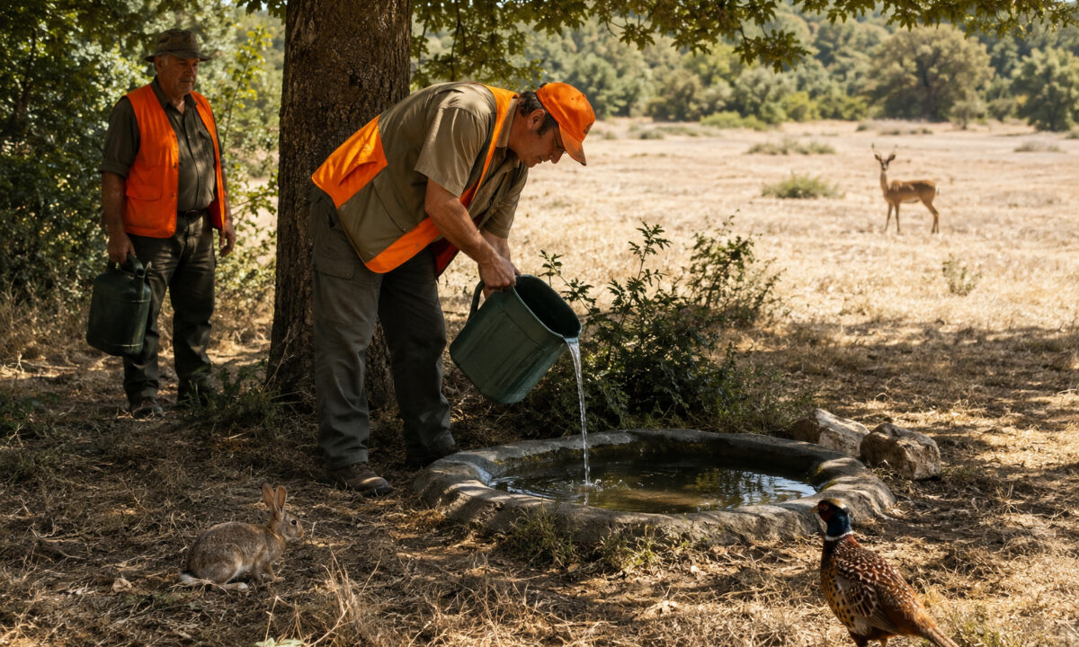 Chasseurs abreuvant la faune sauvage