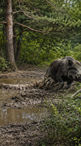 Sanglier poursuivant un loup