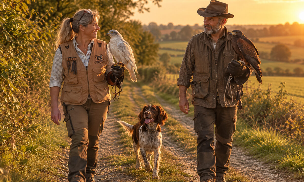 Chasseresse et chasseur au vol