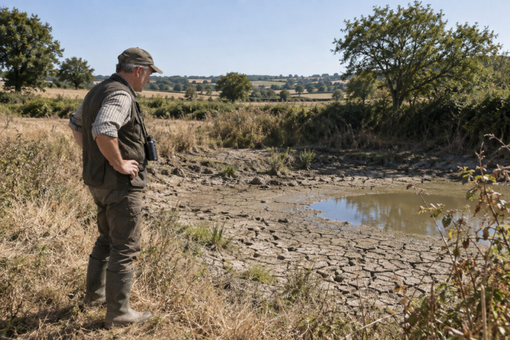 Chasseur vendéen constatant la sécheresse