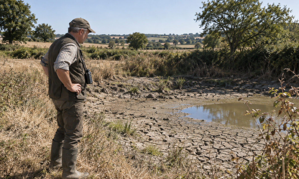 Chasseur vendéen constatant la sécheresse