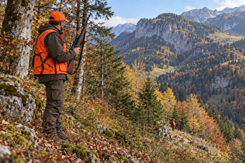Chasseurs en battue en zone montagneuse