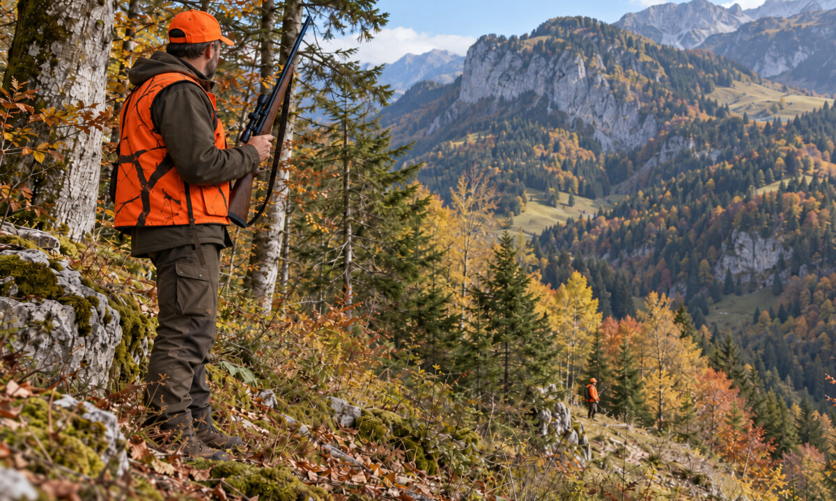 Chasseurs en battue en zone montagneuse