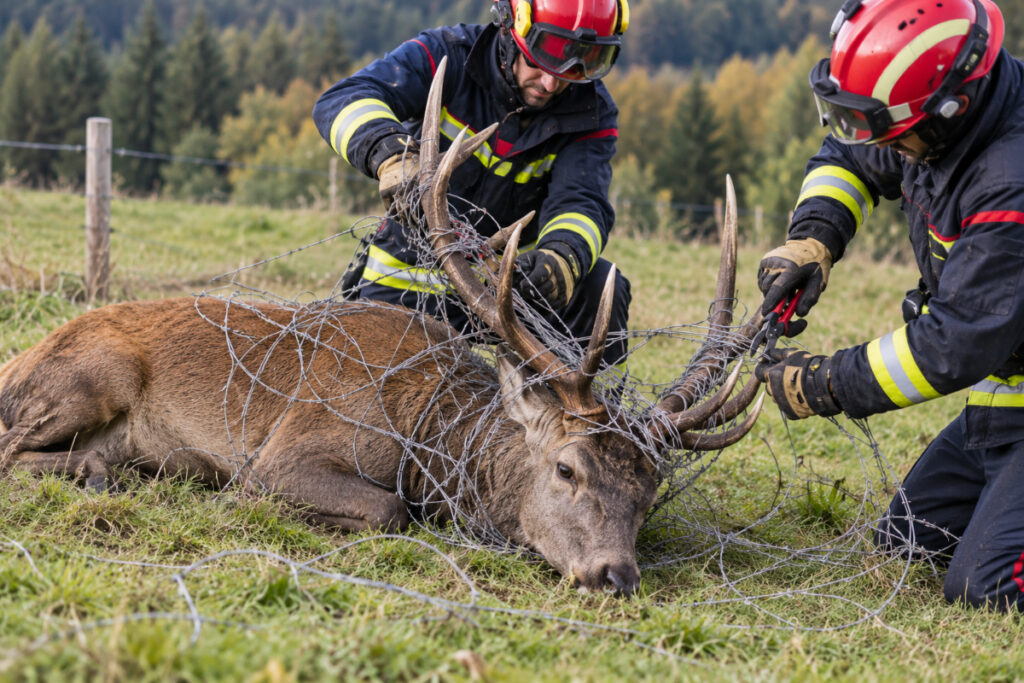 Sauvetage d'un cerf dans le Jura