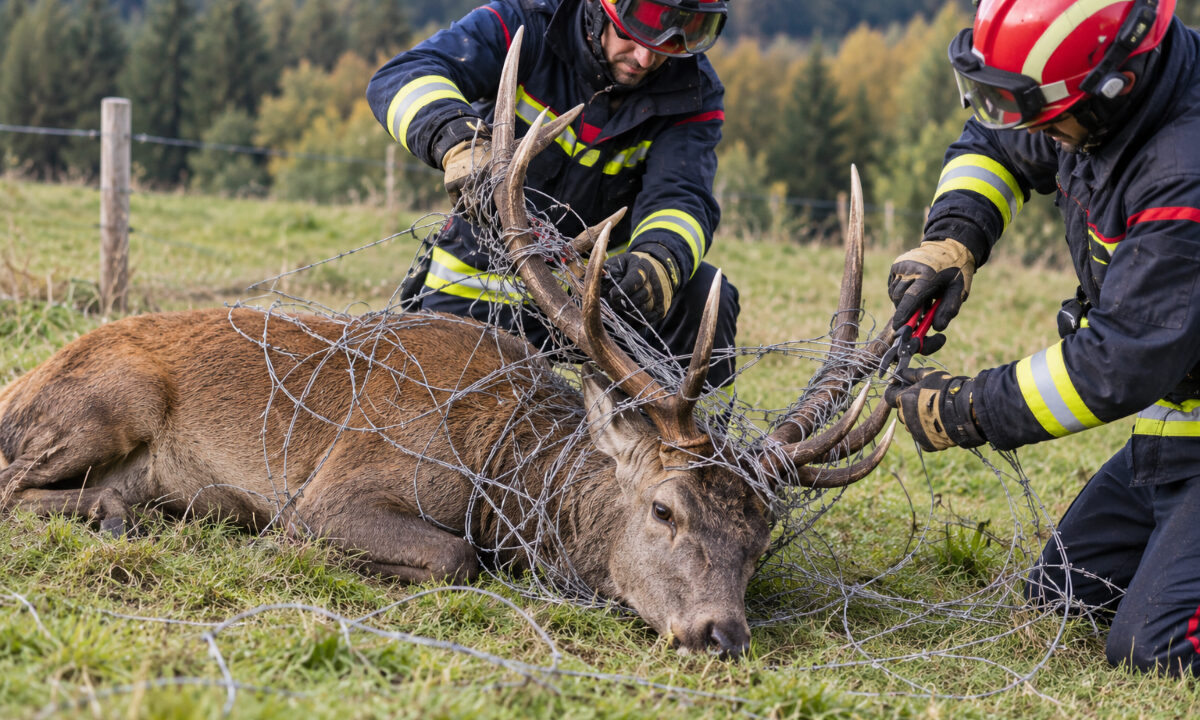 Sauvetage d'un cerf dans le Jura